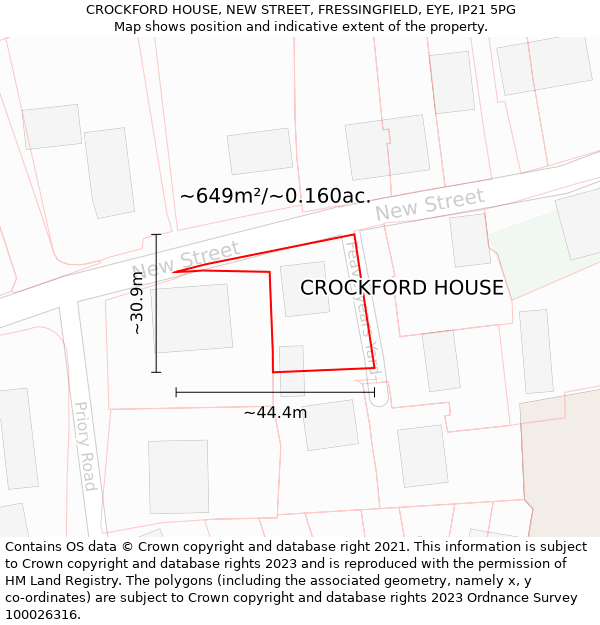 CROCKFORD HOUSE, NEW STREET, FRESSINGFIELD, EYE, IP21 5PG: Plot and title map