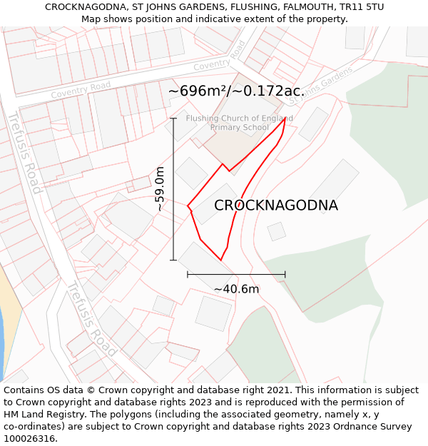 CROCKNAGODNA, ST JOHNS GARDENS, FLUSHING, FALMOUTH, TR11 5TU: Plot and title map