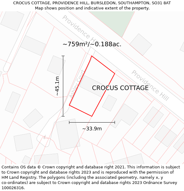 CROCUS COTTAGE, PROVIDENCE HILL, BURSLEDON, SOUTHAMPTON, SO31 8AT: Plot and title map