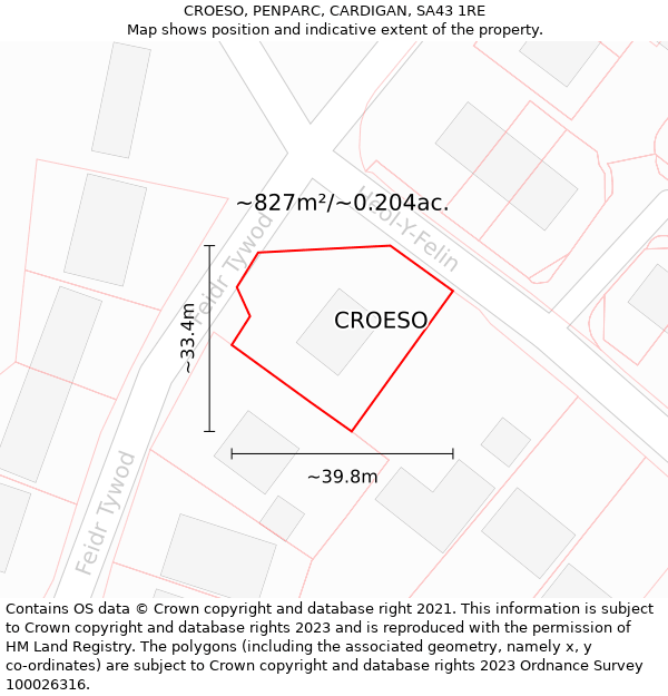 CROESO, PENPARC, CARDIGAN, SA43 1RE: Plot and title map