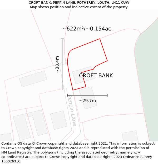 CROFT BANK, PEPPIN LANE, FOTHERBY, LOUTH, LN11 0UW: Plot and title map