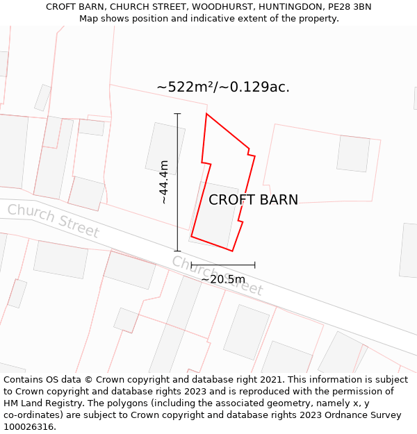 CROFT BARN, CHURCH STREET, WOODHURST, HUNTINGDON, PE28 3BN: Plot and title map