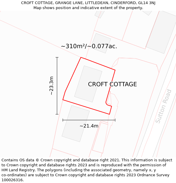 CROFT COTTAGE, GRANGE LANE, LITTLEDEAN, CINDERFORD, GL14 3NJ: Plot and title map