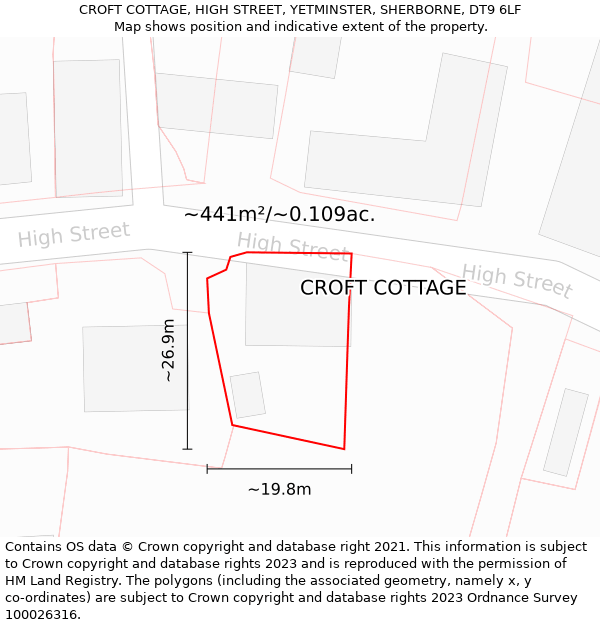 CROFT COTTAGE, HIGH STREET, YETMINSTER, SHERBORNE, DT9 6LF: Plot and title map