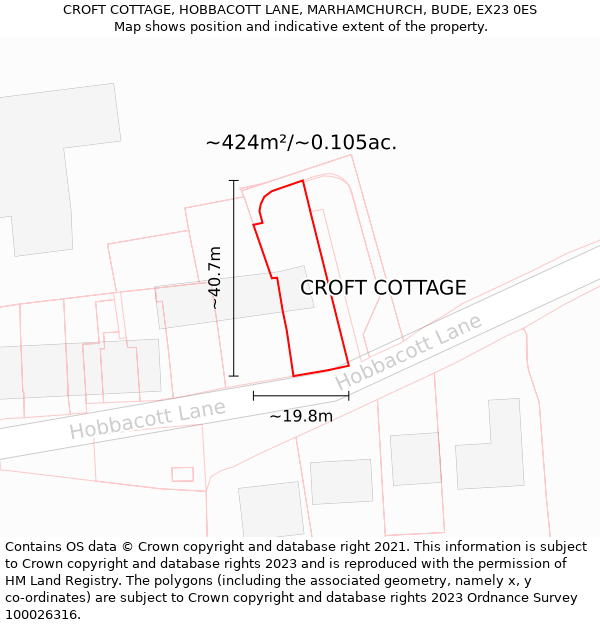 CROFT COTTAGE, HOBBACOTT LANE, MARHAMCHURCH, BUDE, EX23 0ES: Plot and title map