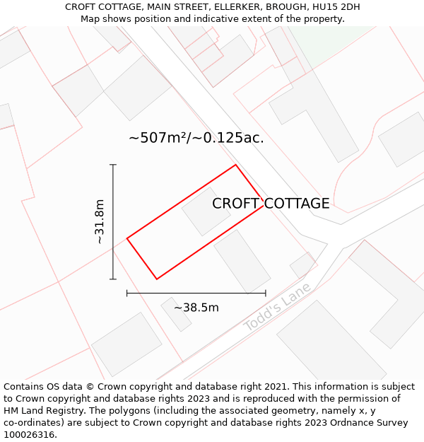 CROFT COTTAGE, MAIN STREET, ELLERKER, BROUGH, HU15 2DH: Plot and title map