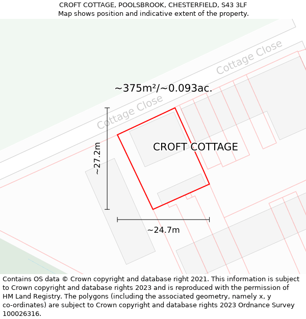 CROFT COTTAGE, POOLSBROOK, CHESTERFIELD, S43 3LF: Plot and title map