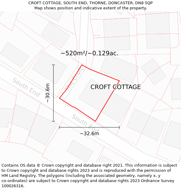 CROFT COTTAGE, SOUTH END, THORNE, DONCASTER, DN8 5QP: Plot and title map