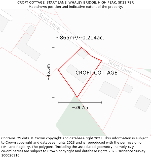 CROFT COTTAGE, START LANE, WHALEY BRIDGE, HIGH PEAK, SK23 7BR: Plot and title map