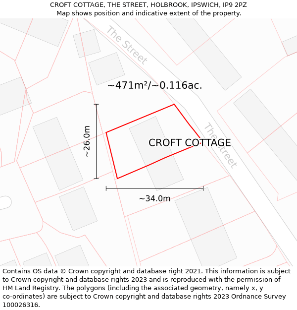 CROFT COTTAGE, THE STREET, HOLBROOK, IPSWICH, IP9 2PZ: Plot and title map