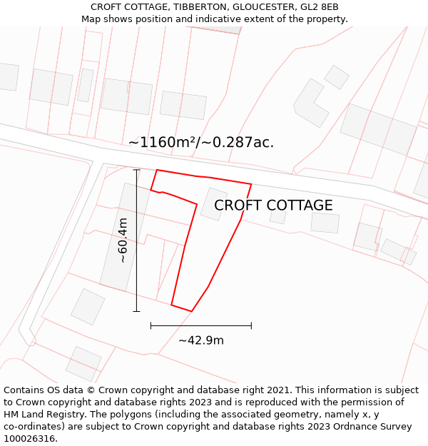 CROFT COTTAGE, TIBBERTON, GLOUCESTER, GL2 8EB: Plot and title map