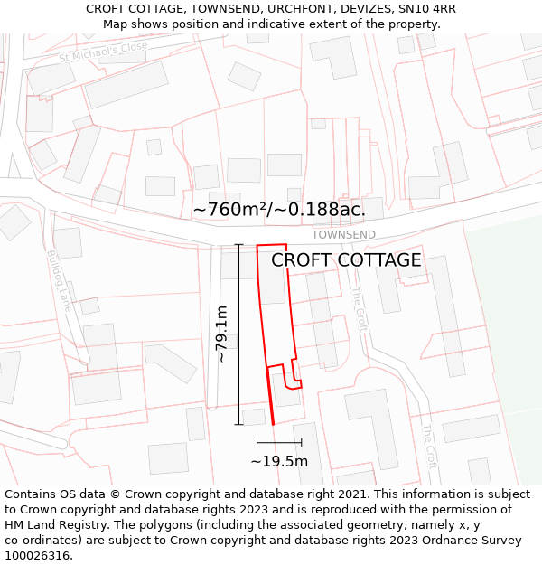 CROFT COTTAGE, TOWNSEND, URCHFONT, DEVIZES, SN10 4RR: Plot and title map