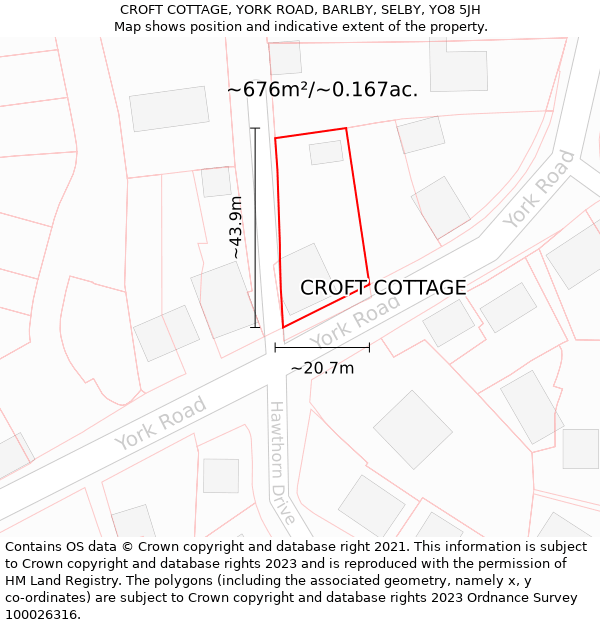 CROFT COTTAGE, YORK ROAD, BARLBY, SELBY, YO8 5JH: Plot and title map