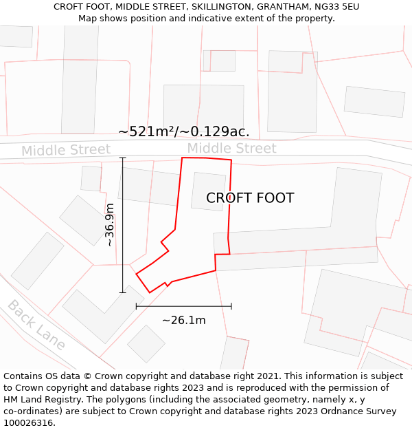 CROFT FOOT, MIDDLE STREET, SKILLINGTON, GRANTHAM, NG33 5EU: Plot and title map