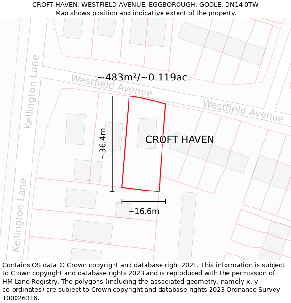 CROFT HAVEN, WESTFIELD AVENUE, EGGBOROUGH, GOOLE, DN14 0TW: Plot and title map