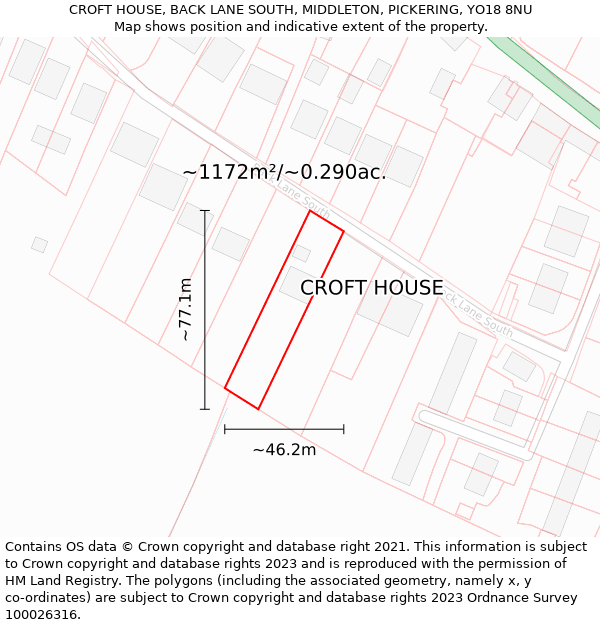 CROFT HOUSE, BACK LANE SOUTH, MIDDLETON, PICKERING, YO18 8NU: Plot and title map