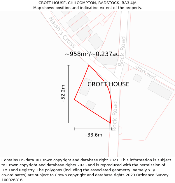 CROFT HOUSE, CHILCOMPTON, RADSTOCK, BA3 4JA: Plot and title map