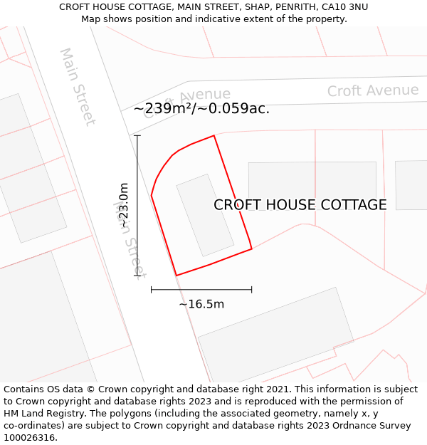 CROFT HOUSE COTTAGE, MAIN STREET, SHAP, PENRITH, CA10 3NU: Plot and title map