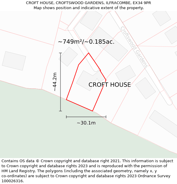 CROFT HOUSE, CROFTSWOOD GARDENS, ILFRACOMBE, EX34 9PR: Plot and title map