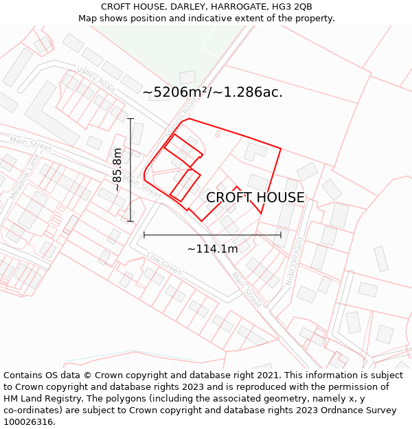 CROFT HOUSE, DARLEY, HARROGATE, HG3 2QB: Plot and title map