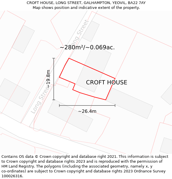 CROFT HOUSE, LONG STREET, GALHAMPTON, YEOVIL, BA22 7AY: Plot and title map