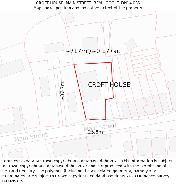 CROFT HOUSE, MAIN STREET, BEAL, GOOLE, DN14 0SS: Plot and title map