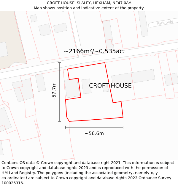 CROFT HOUSE, SLALEY, HEXHAM, NE47 0AA: Plot and title map