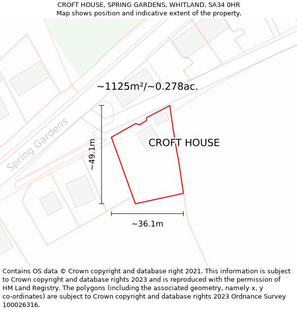 CROFT HOUSE, SPRING GARDENS, WHITLAND, SA34 0HR: Plot and title map