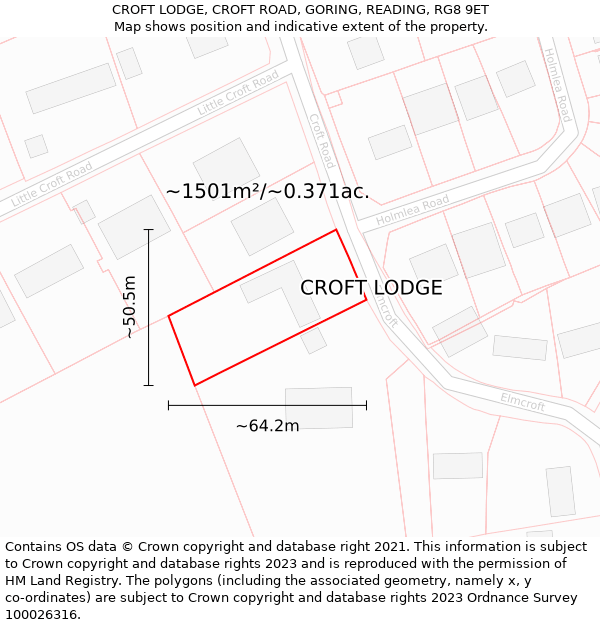 CROFT LODGE, CROFT ROAD, GORING, READING, RG8 9ET: Plot and title map