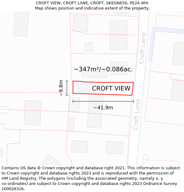 CROFT VIEW, CROFT LANE, CROFT, SKEGNESS, PE24 4PA: Plot and title map