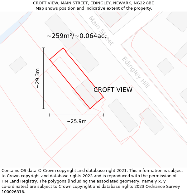 CROFT VIEW, MAIN STREET, EDINGLEY, NEWARK, NG22 8BE: Plot and title map