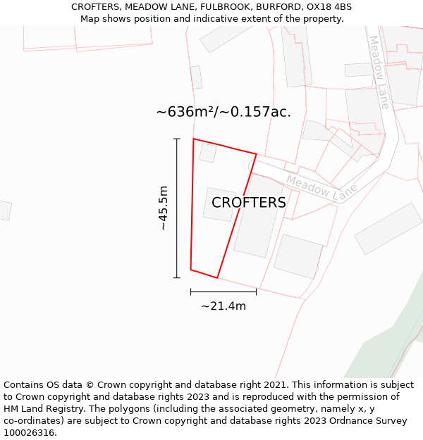 CROFTERS, MEADOW LANE, FULBROOK, BURFORD, OX18 4BS: Plot and title map