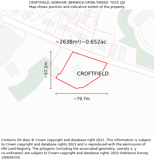 CROFTFIELD, NORHAM, BERWICK-UPON-TWEED, TD15 2JZ: Plot and title map