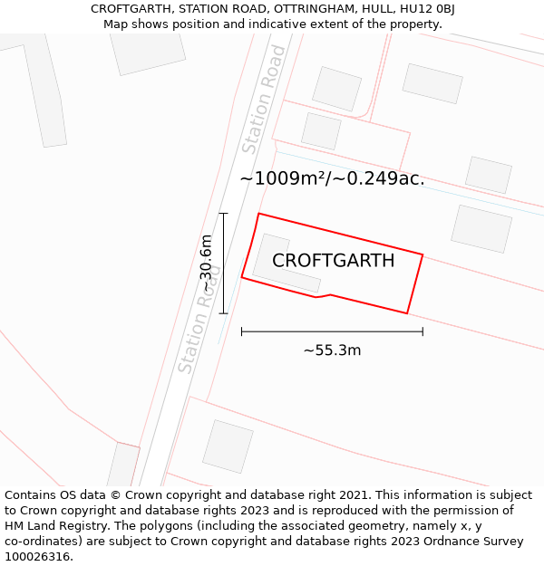 CROFTGARTH, STATION ROAD, OTTRINGHAM, HULL, HU12 0BJ: Plot and title map