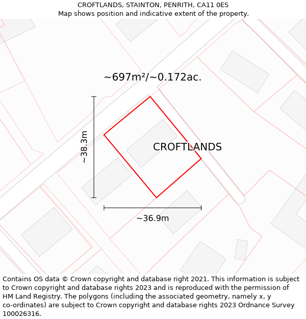 CROFTLANDS, STAINTON, PENRITH, CA11 0ES: Plot and title map