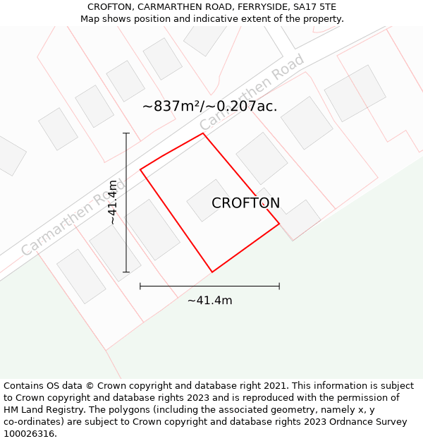 CROFTON, CARMARTHEN ROAD, FERRYSIDE, SA17 5TE: Plot and title map