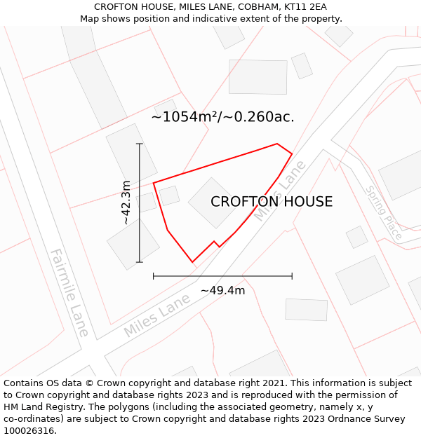 CROFTON HOUSE, MILES LANE, COBHAM, KT11 2EA: Plot and title map