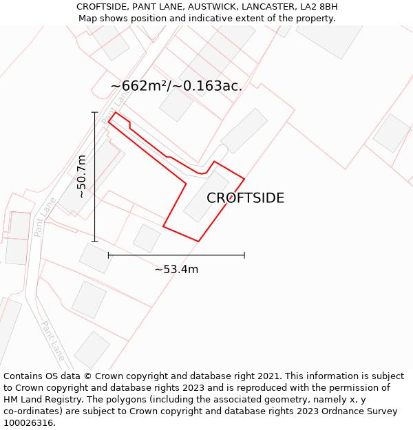 CROFTSIDE, PANT LANE, AUSTWICK, LANCASTER, LA2 8BH: Plot and title map