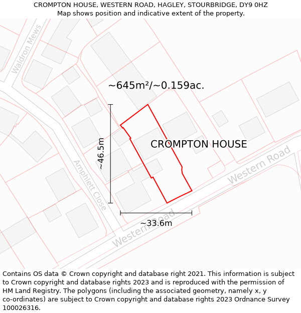 CROMPTON HOUSE, WESTERN ROAD, HAGLEY, STOURBRIDGE, DY9 0HZ: Plot and title map