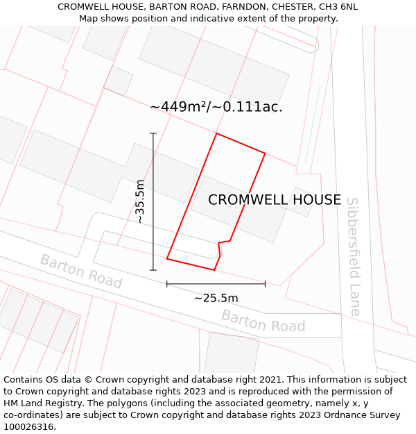CROMWELL HOUSE, BARTON ROAD, FARNDON, CHESTER, CH3 6NL: Plot and title map
