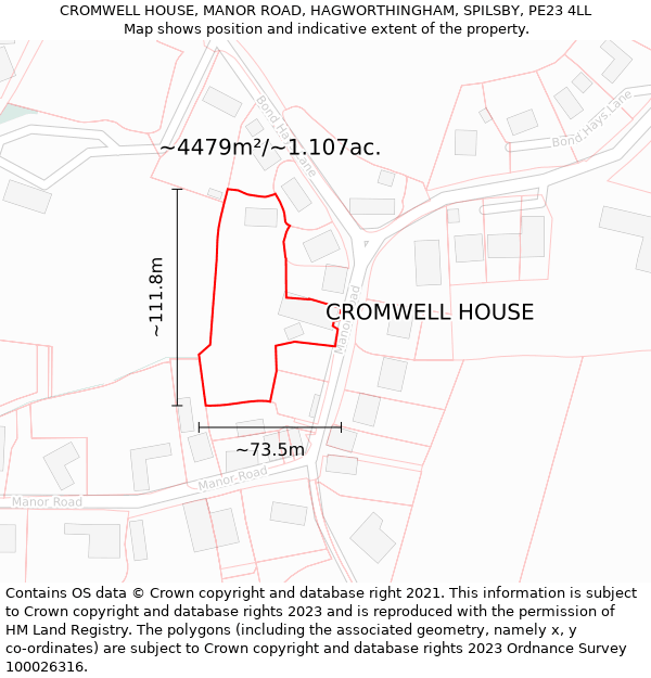 CROMWELL HOUSE, MANOR ROAD, HAGWORTHINGHAM, SPILSBY, PE23 4LL: Plot and title map