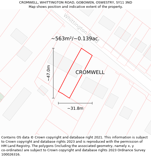 CROMWELL, WHITTINGTON ROAD, GOBOWEN, OSWESTRY, SY11 3ND: Plot and title map
