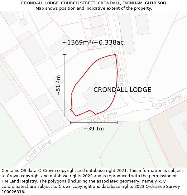 CRONDALL LODGE, CHURCH STREET, CRONDALL, FARNHAM, GU10 5QQ: Plot and title map