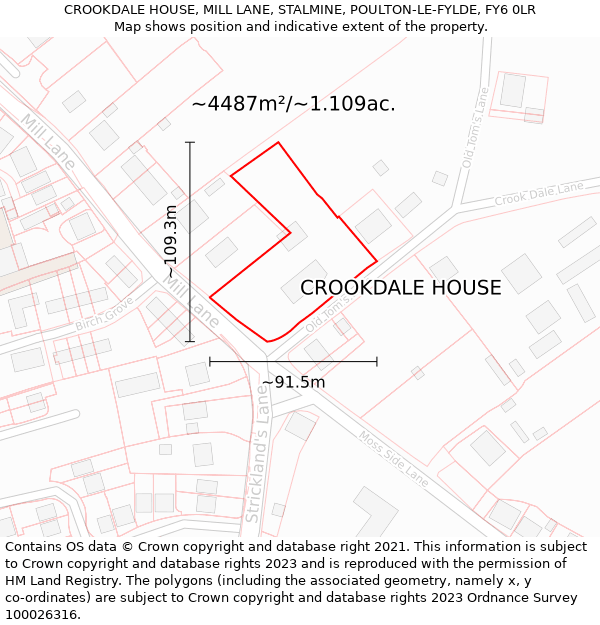 CROOKDALE HOUSE, MILL LANE, STALMINE, POULTON-LE-FYLDE, FY6 0LR: Plot and title map