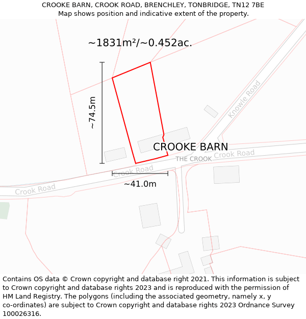 CROOKE BARN, CROOK ROAD, BRENCHLEY, TONBRIDGE, TN12 7BE: Plot and title map