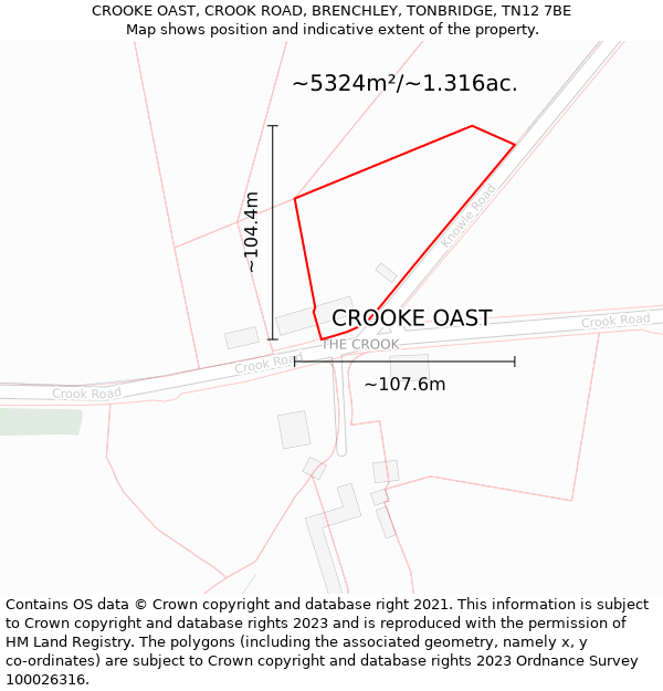 CROOKE OAST, CROOK ROAD, BRENCHLEY, TONBRIDGE, TN12 7BE: Plot and title map