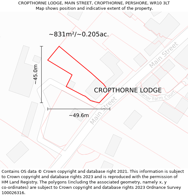 CROPTHORNE LODGE, MAIN STREET, CROPTHORNE, PERSHORE, WR10 3LT: Plot and title map