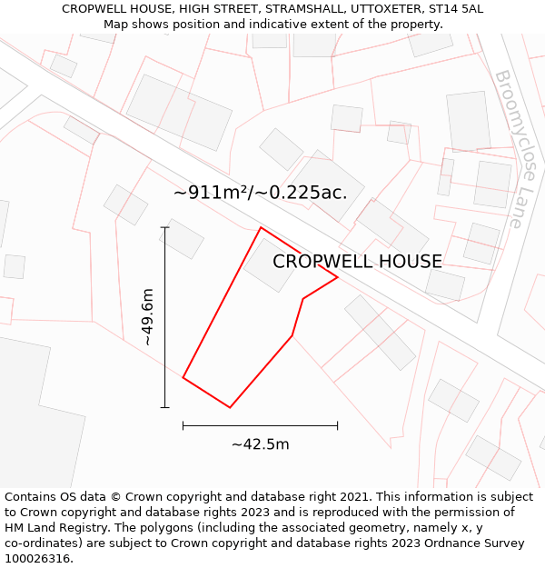 CROPWELL HOUSE, HIGH STREET, STRAMSHALL, UTTOXETER, ST14 5AL: Plot and title map