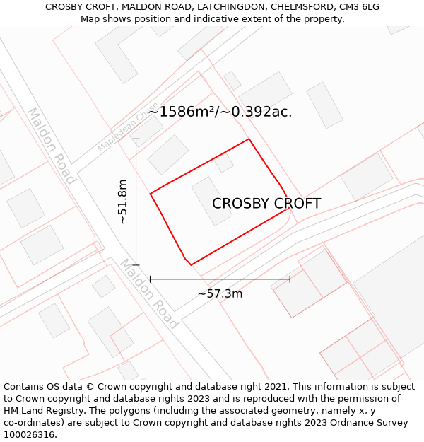 CROSBY CROFT, MALDON ROAD, LATCHINGDON, CHELMSFORD, CM3 6LG: Plot and title map
