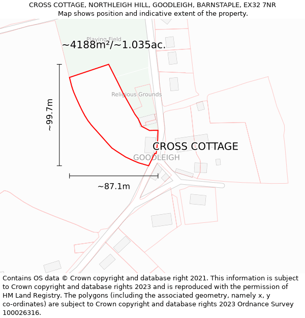 CROSS COTTAGE, NORTHLEIGH HILL, GOODLEIGH, BARNSTAPLE, EX32 7NR: Plot and title map